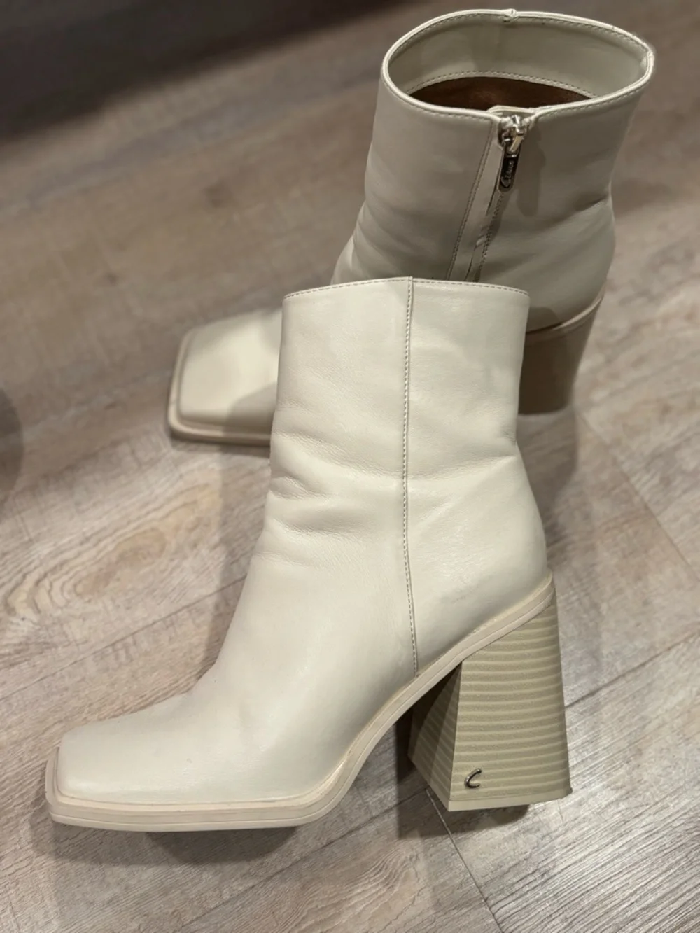 Circus by Sam Edelman Cream Square-Toe Block Heel Ankle Boots - Picture 3 of 5